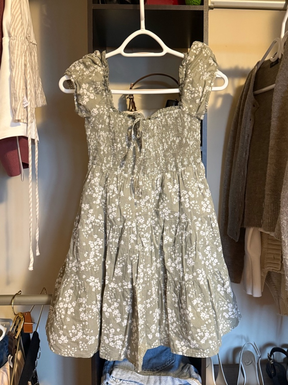Garage Sage Green Floral Mini Dress